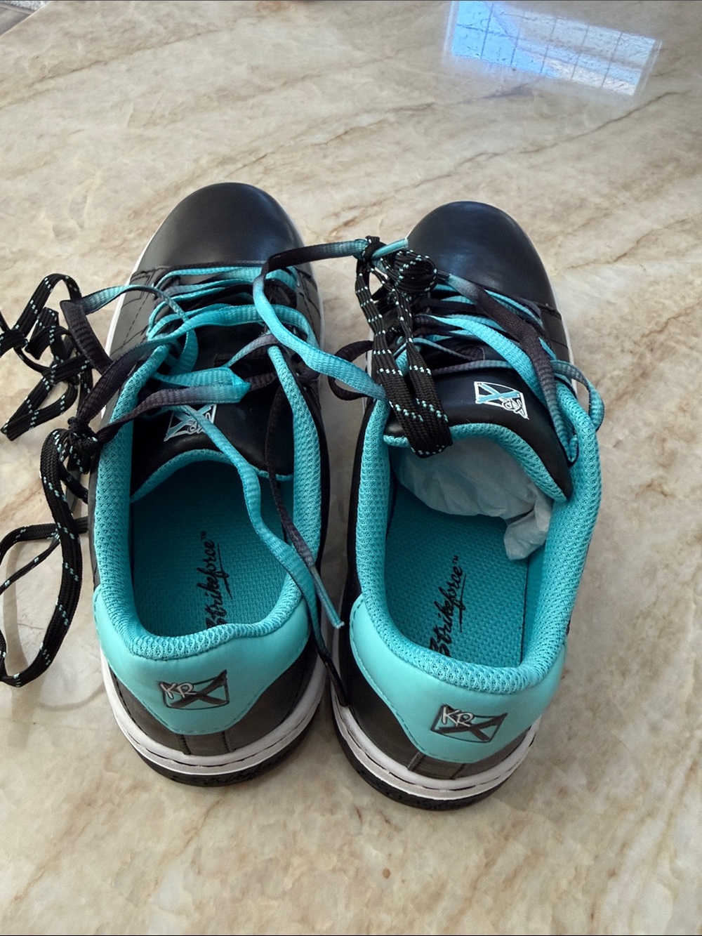 Women's Athletic Shoes in Black and Teal Leather
